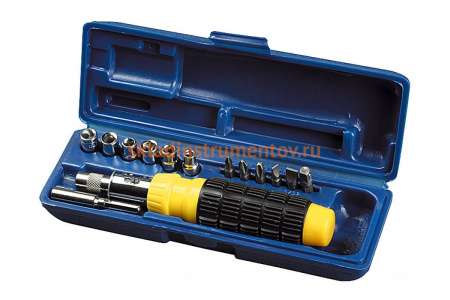 Реверсивно-рычажная отвертка с битами и торцевыми головками STAYER 14 предметов 2554-H14