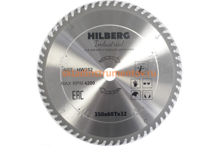 Диск пильный по дереву Industrial (350х32 мм; 60Т) Hilberg HW352