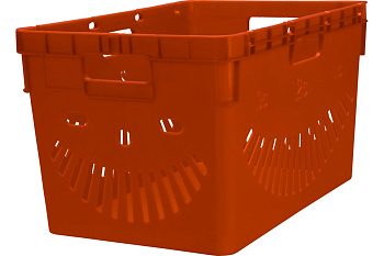 Ящик Тара.ру п/э, 600x400x340, перфорированный, стенки с отверстиями для пакетов, оранжевый 10842
