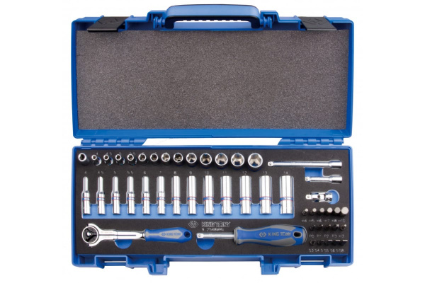 Набор торцевых головок с принадлежностями 1/4", шестигранные, 4-14 мм, 48 предметов KING TONY 2548MRV