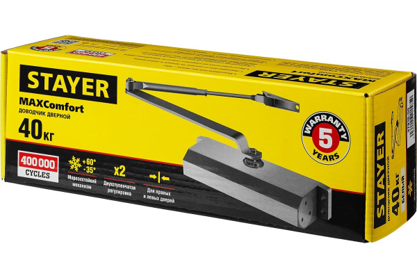 Дверной доводчик для дверей массой до 40 кг STAYER цвет белый 37916-50