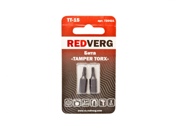 Бита Torx Tamper ТТ15, 25 мм, 2 шт. REDVERG 6623496