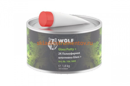 2K Полиэфирная шпатлевка Glass+ 1.8 кг с отвердителем Wolf 106.1800