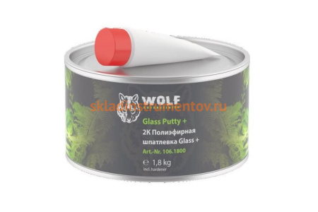 2K Полиэфирная шпатлевка Glass+ 1.8 кг с отвердителем Wolf 106.1800
