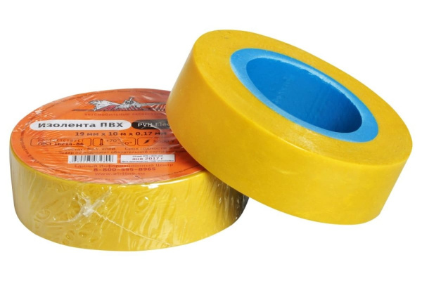 Изолента ПВХ Airline желтая, 19 мм х 10 м AIT-P-16