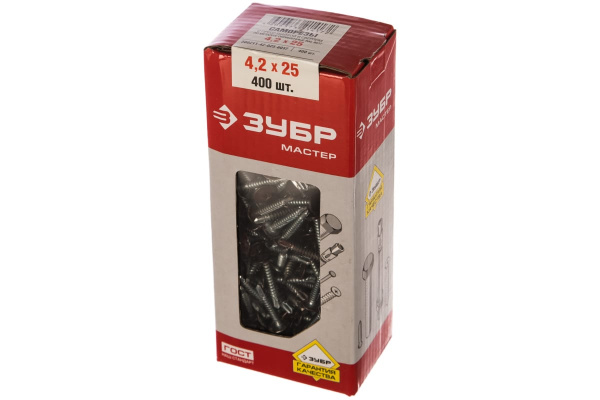 Саморезы с прессшайбой и сверлом по листовому металлу до 2мм Зубр RAL-8017 PH2 4,2х25мм 400шт 300211-42-025-8017