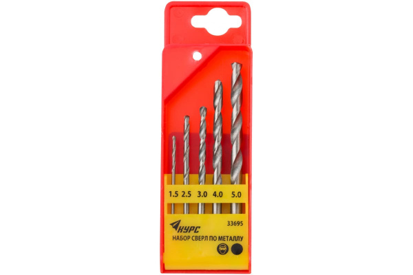 Набор сверл полированных (5 шт; 1,5-5 мм; HSS) по металлу КУРС 33695