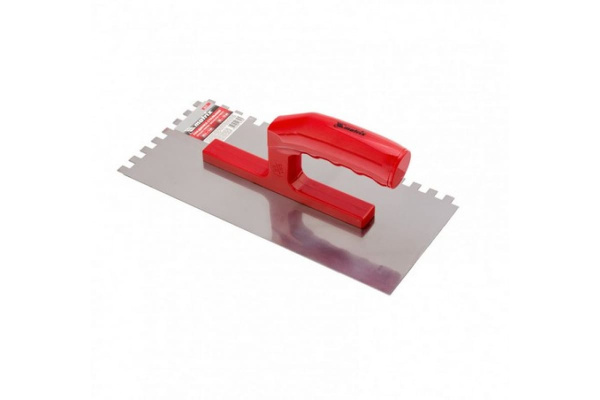 Гладилка стальная, 280 х 130 мм, зеркальная полировка, пластмассовая ручка, зуб 8 х 8 мм MATRIX 86778