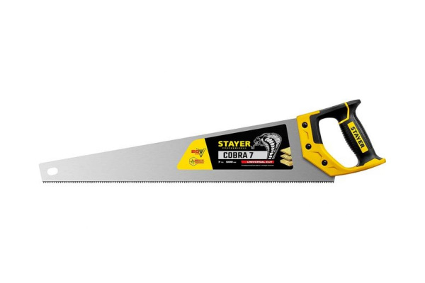 Ножовка универсальная пила Stayer "Cobra 7" 500 мм, 7 TPI, универсальный зуб, рез вдоль и поперек волокон, для средних заготовок, фанеры, ДСП, МДФ, 1510-50_z02