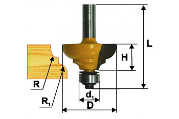Фреза кромочная калевочная (28.6х13 мм; R 4 мм; R1 4 мм; хвостовик 8 мм) по дереву Энкор 9250