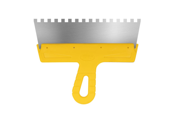 Фасадный зубчатый шпатель (250 мм, нержавеющая сталь, 8 мм, желтая ручка) Biber МАСТЕР 35186 тов-176013