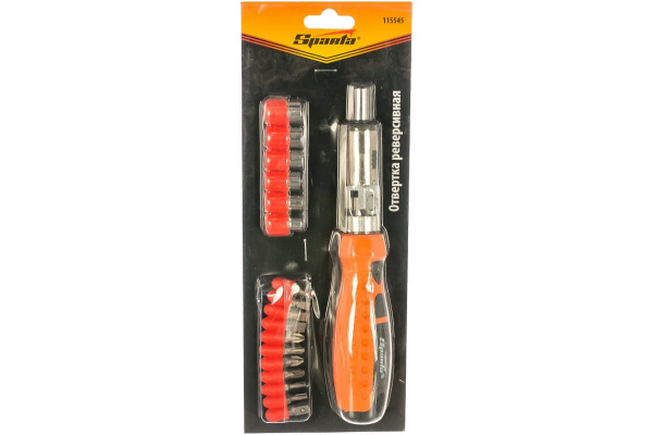 Реверсивная отвертка с шарниром, битами и головками 19 шт SPARTA 115545