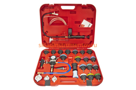 Набор приспособлений для тестирования герметичности систем охлаждения ЭВРИКА 27 предметов, в кейсе ER-86715