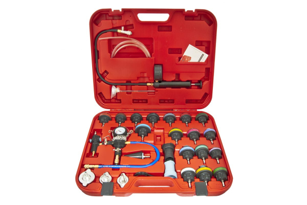 Набор приспособлений для тестирования герметичности систем охлаждения ЭВРИКА 27 предметов, в кейсе ER-86715