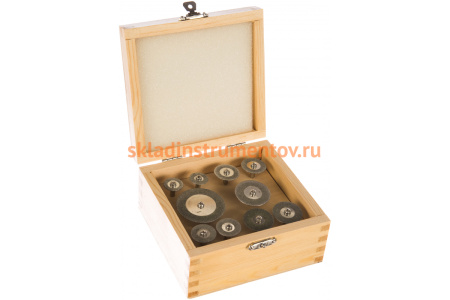 Набор мини-кругов Зубр с алмазным напылением на шпильке в пластиковом боксе диаметр 16-40 P200 хвостовик 3 мм, 10 предметов 33385-H10