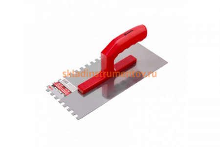 Гладилка стальная, 280 х 130 мм, зеркальная полировка, пластмассовая ручка, зуб 10 х 10 мм MATRIX 86779