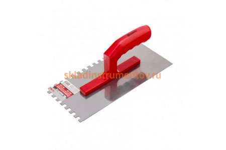 Гладилка стальная, 280 х 130 мм, зеркальная полировка, пластмассовая ручка, зуб 10 х 10 мм MATRIX 86779