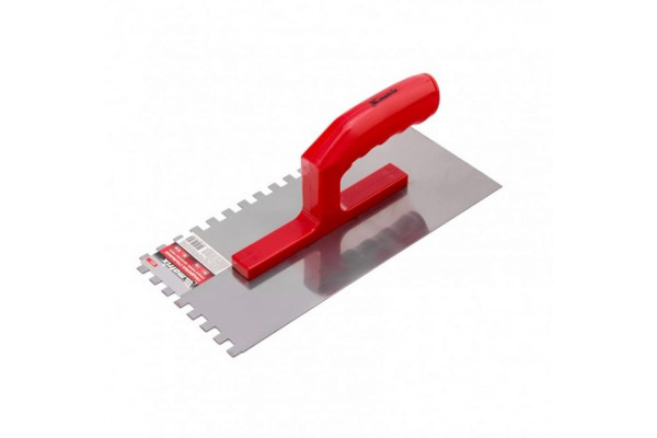 Гладилка стальная, 280 х 130 мм, зеркальная полировка, пластмассовая ручка, зуб 10 х 10 мм MATRIX 86779