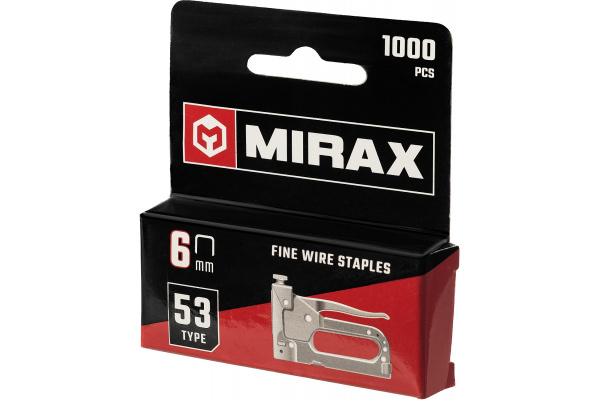 Скобы для степлера MIRAX тонкие 6 мм тип 53 (A /10 /JT21), закаленные, 1000 шт, 3153-06
