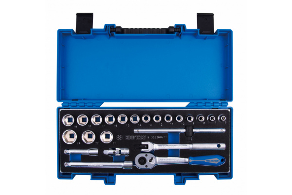 Набор торцевых головок с принадлежностями 3/8" KING TONY шестигранные, 6-24 мм, 23 предмета 3523MRV11