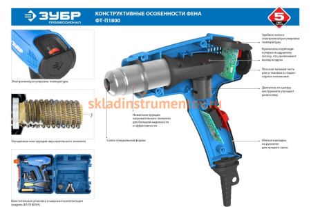 Технический фен 1800 Вт ЗУБР Профессионал ФТ-П1800 К