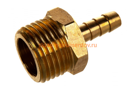 Штуцер пневматический наружная резьба 1/2- елочка 6 мм, 2 шт. + хомуты ROCKFORCE RF-MH08/04