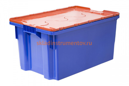 Ящик п/э 600х400х300, сплошной, синий с оранжевой крышкой Тара.ру 18663