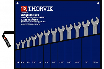 Набор ключей гаечных комбинированных дюймовых Thorvik CWIS0012 1/4"-15/16" 12 предметов в сумке 52916