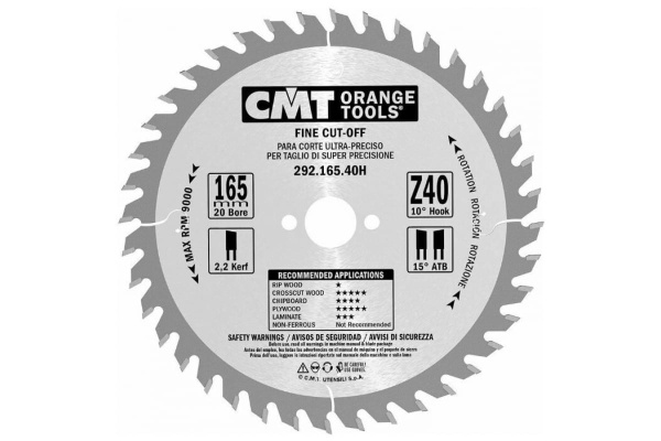 Диск пильный по дереву (165х20х2,2/1,6 мм; Z40) CMT 292.165.40H