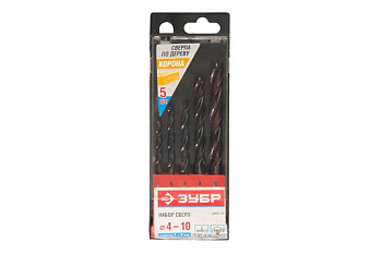 Набор спиральных сверл по дереву (5 шт.) "Корона" ЗУБР 29421-H5