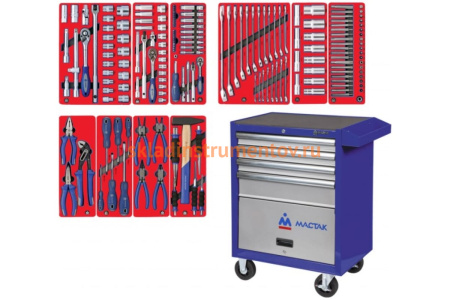 Набор инструментов СТАНДАРТ 186 предметов МАСТАК 52-04186B в синей тележке
