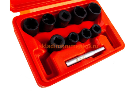 Набор торцевых головок для поврежденных гаек и болтов 10-19мм, кейс, 10шт МАСТАК 109-30010C