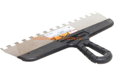 Зубчатый шпатель DECOR 300 мм, ширина 55 мм, толщина 0,38 мм, зуб 10x10 мм, пласт. ручка, нерж.