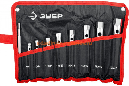 Набор: ключи торцовые, трубчатые двухсторонние, 6-22мм, с воротком, 9шт Зубр "МАСТЕР" 27162-H9