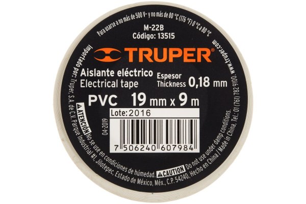 Изолента Truper акрил, 9 м, ширина 19 мм, белая M-22B 13515