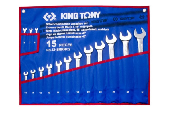 Набор комбинированных ключей в чехле из теторона (6-32 мм, 15 предметов) KING TONY 1215MRN02