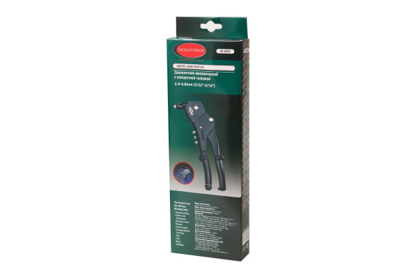 Механический заклепочник с поворотной головой 360 ROCKFORCE Profi L-285мм заклепки 2.4-4.8мм RF-S201