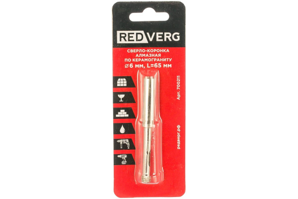 Сверло-коронка алмазная по керамограниту 6 мм REDVERG 6627189