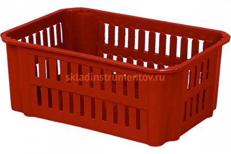 Перфорированный красный ящик для хранения и переноски продуктов Тара.ру п/э 323х223х124 23073