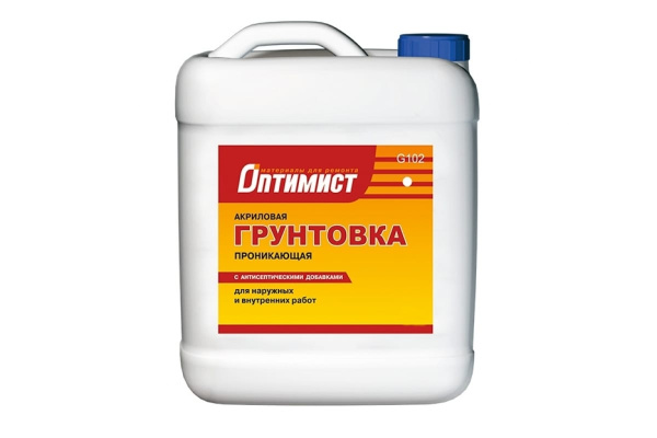 Проникающая грунтовка Оптимист G102 акриловая, для наружных и внутренних работ, 10 л OPG005