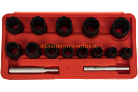 Набор торцевых головок для поврежденных гаек и болтов 8-21мм, кейс, 15шт МАСТАК 109-30015C