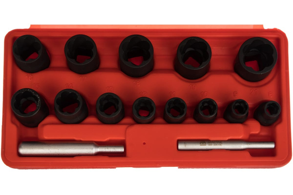 Набор торцевых головок для поврежденных гаек и болтов 8-21мм, кейс, 15шт МАСТАК 109-30015C