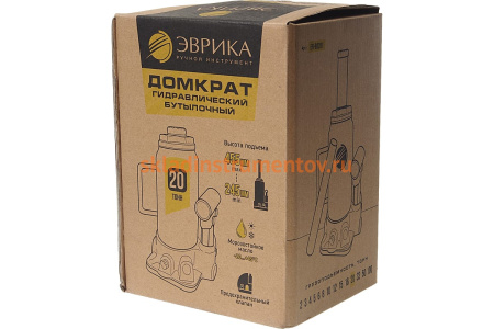 Гидравлический бутылочный домкрат ЭВРИКА с клапаном, 20 т, ремкомплект ER-80201
