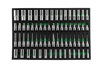 Набор глубоких торцевых головок, торцевых насадок со вставками TORX, HEX (66 пр; 3/8"DR, 1/2"DR) в EVA ложементе Jonnesway 49276