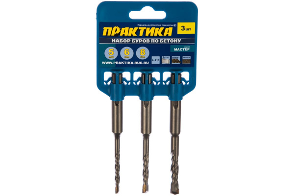 Набор буров Мастер (3 шт; 5, 6, 8 х 110 мм; SDS-plus) ПРАКТИКА 648-694