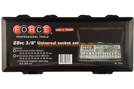 Набор головок торцевых 3/8" на кардане 22 шт. FORCE 3224