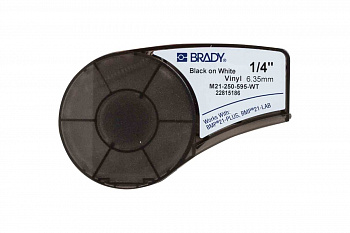 Лента 6.35 мм/6.4 м винил, черный на белом Brady M21-250-595-WT brd139744
