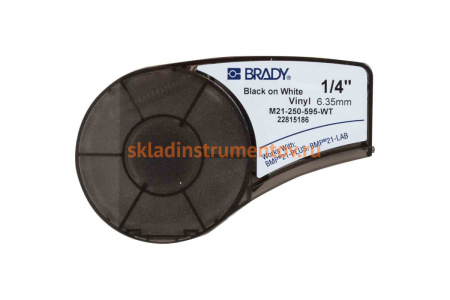 Лента 6.35 мм/6.4 м винил, черный на белом Brady M21-250-595-WT brd139744