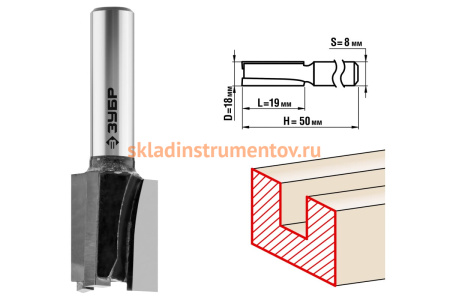 Фреза пазовая прямая для ламината ПРОФЕССИОНАЛ (18х19х50 мм; хвостовик 8 мм) Зубр 28780-18-19