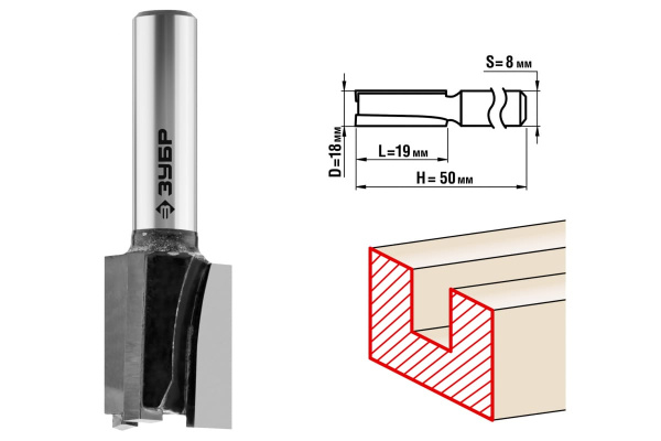 Фреза пазовая прямая для ламината ПРОФЕССИОНАЛ (18х19х50 мм; хвостовик 8 мм) Зубр 28780-18-19